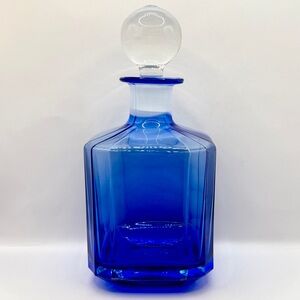 Art Deco Style Cobalt Blue Glass Spirits Decanter - Heavy Glass - Ground Stopper